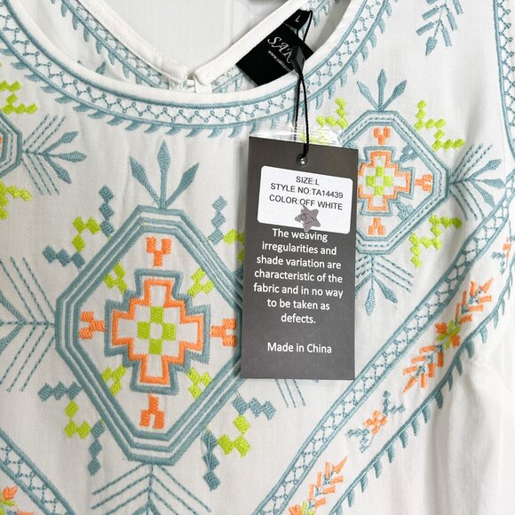 Sakkas Elita Sleeveless Tank Top Batik Aztec Embroidered Shirt Blouse - Picture 5 of 8